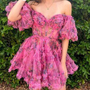 Wedding/Prom Dress Floral off the Shoulder Short